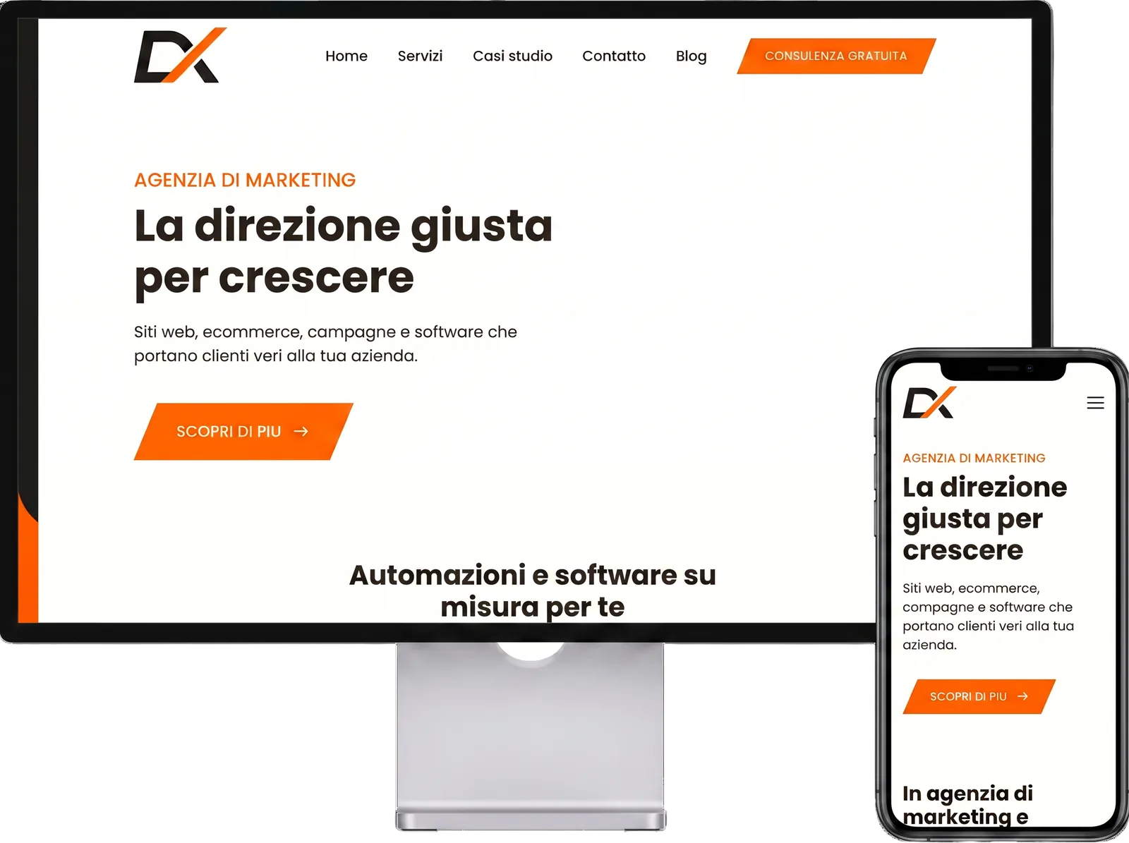 Website von DirezioneX auf Bildschirm und Handy